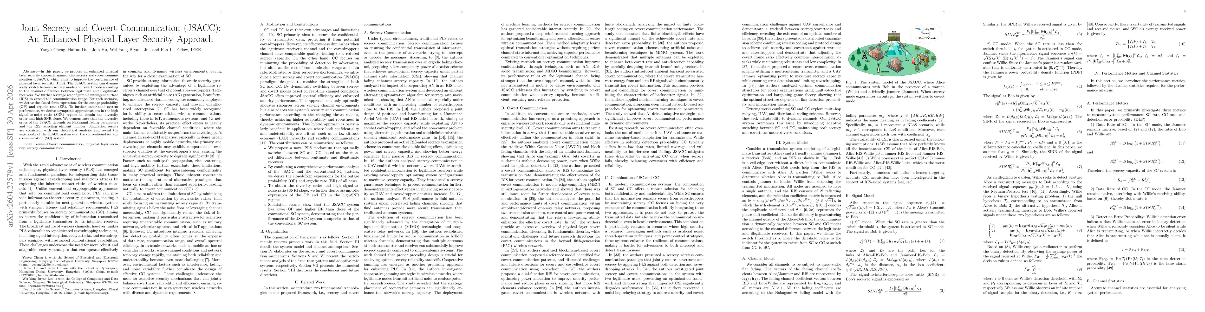Thumbnail for Joint Secrecy and Covert Communication (JSACC): An Enhanced Physical Layer Security Approach