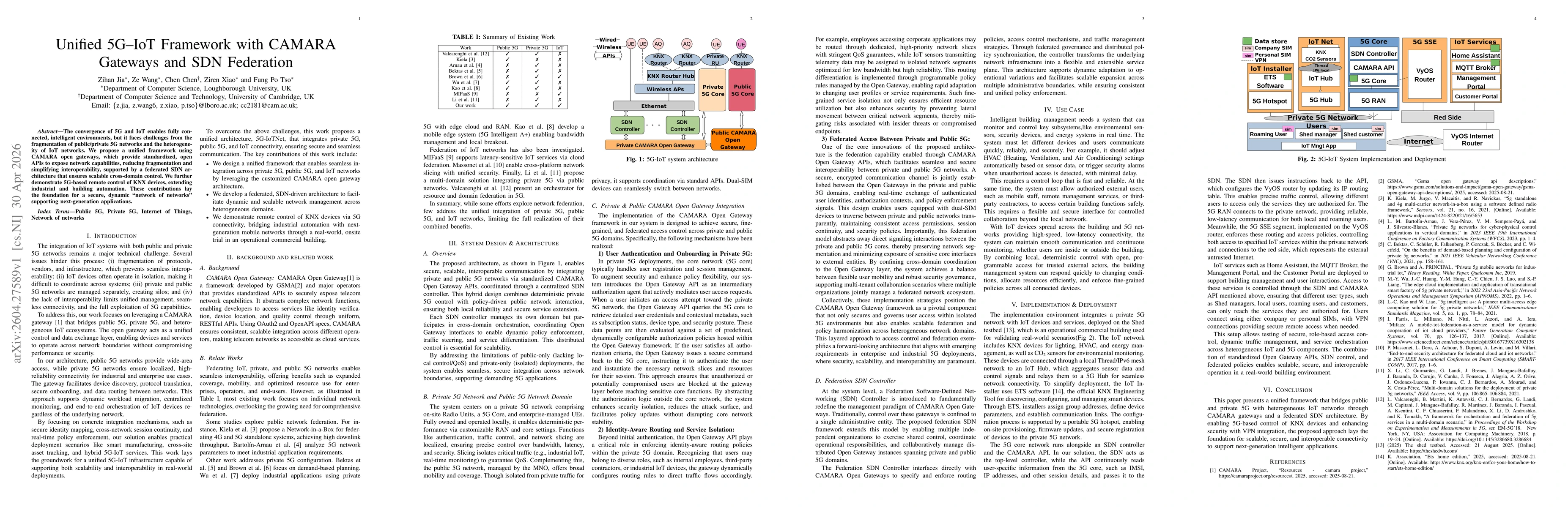 Thumbnail for Unified 5G-IoT Framework with CAMARA Gateways and SDN Federation