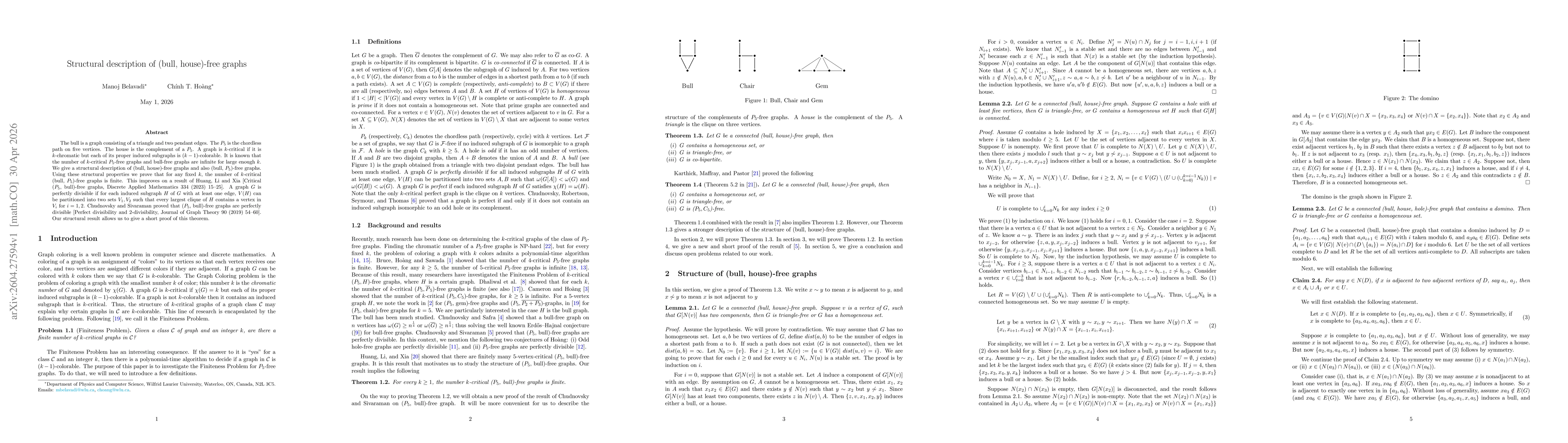 Thumbnail for Structural description of (bull, house)-free graphs