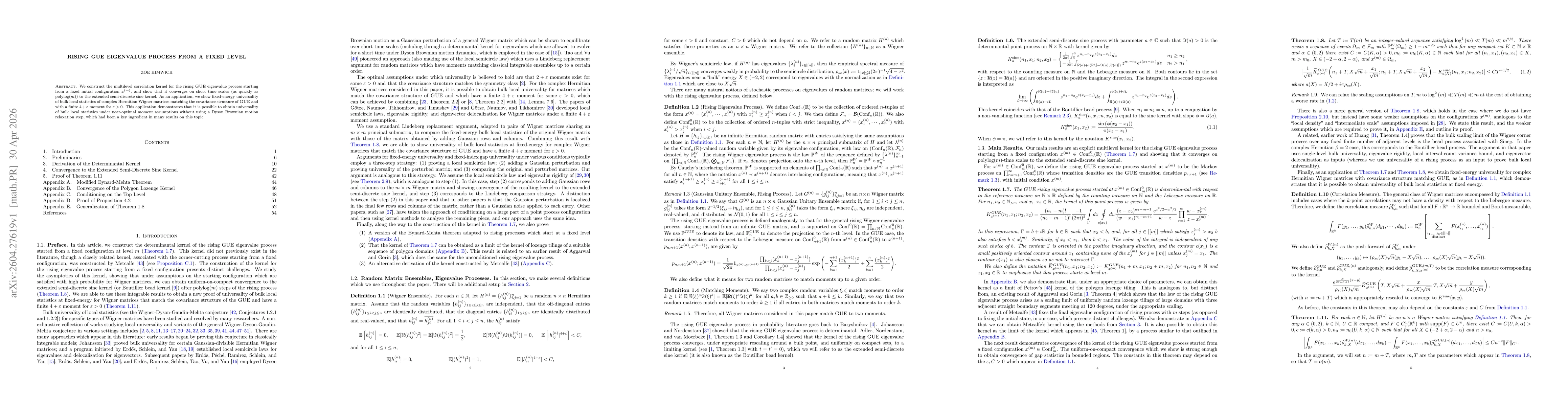 Thumbnail for Rising GUE Eigenvalue Process from a Fixed Level