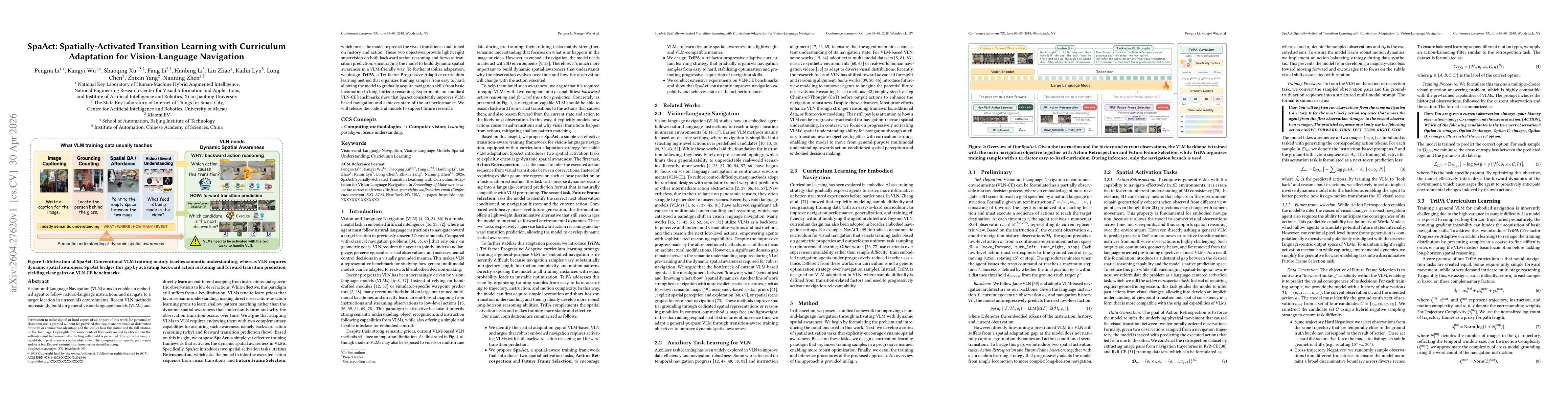 Thumbnail for SpaAct: Spatially-Activated Transition Learning with Curriculum Adaptation for Vision-Language Navigation