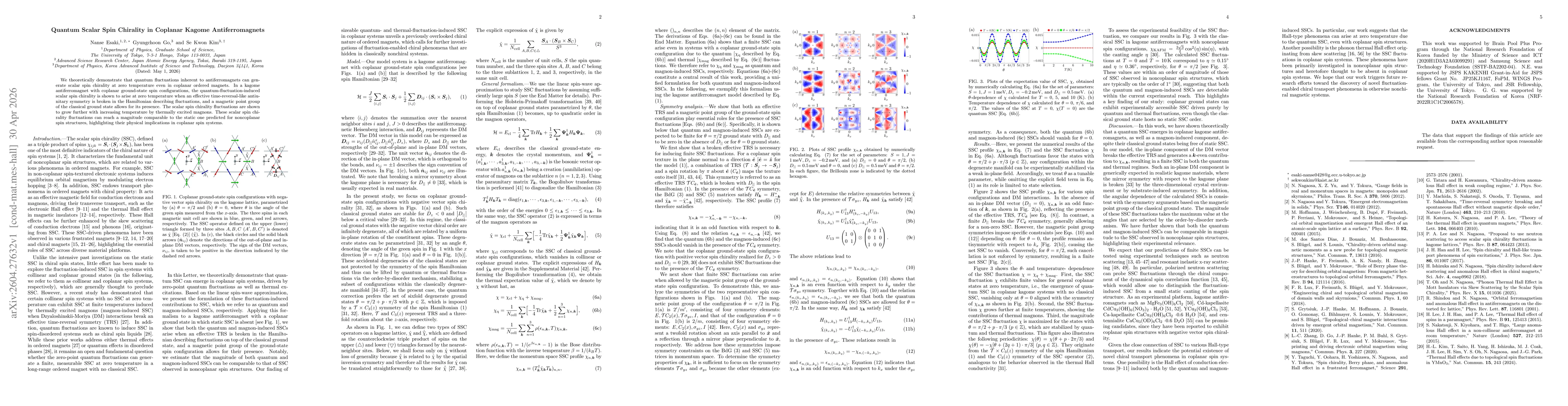 Thumbnail for Quantum Scalar Spin Chirality in Coplanar Kagome Antiferromagnets