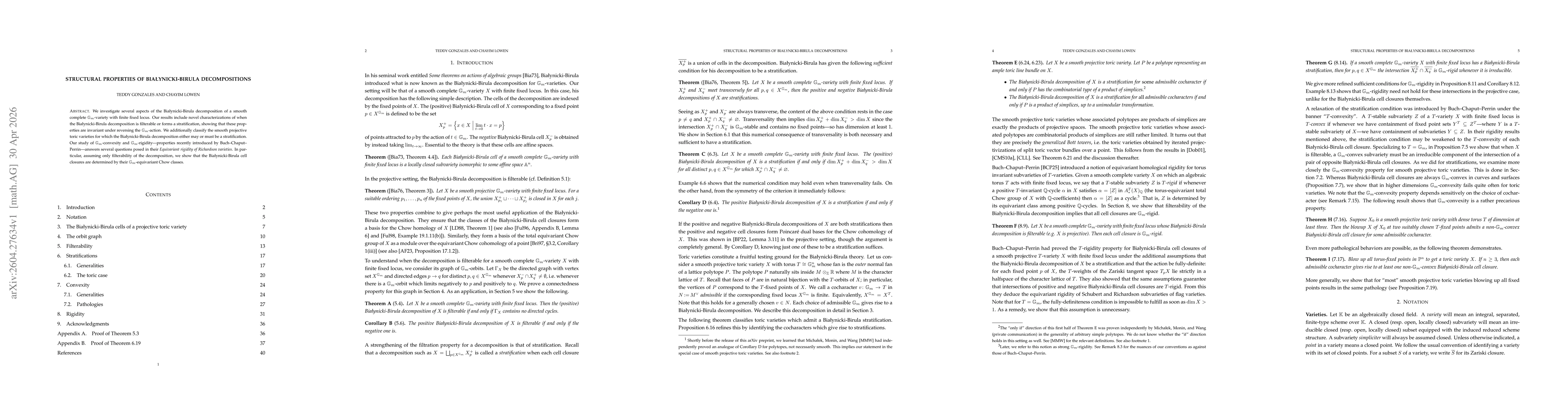 Thumbnail for Structural properties of Białynicki-Birula decompositions