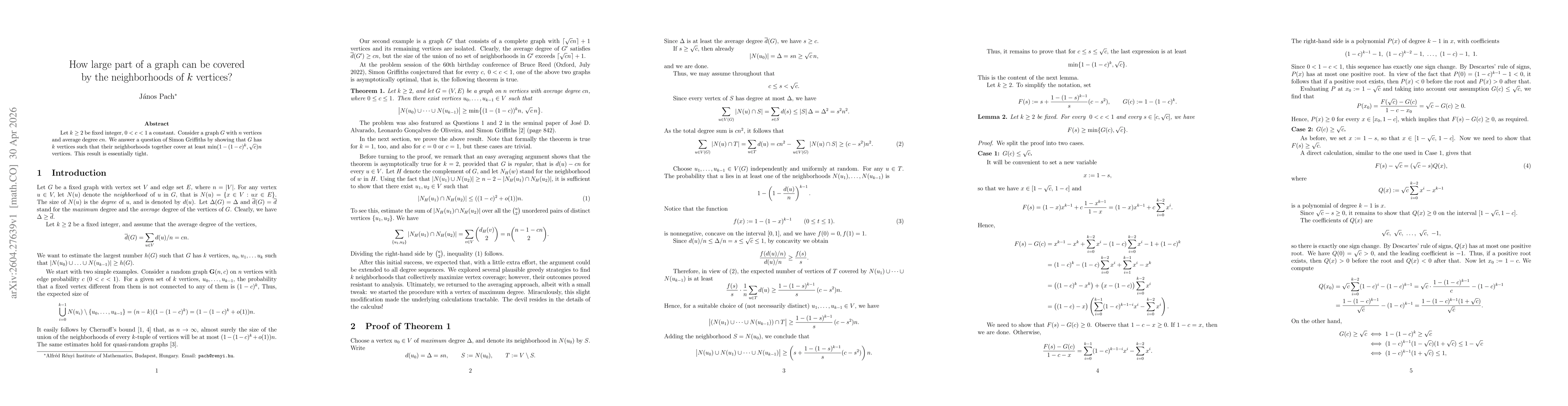 Thumbnail for How large part of a graph can be covered by the neighborhoods of k vertices?