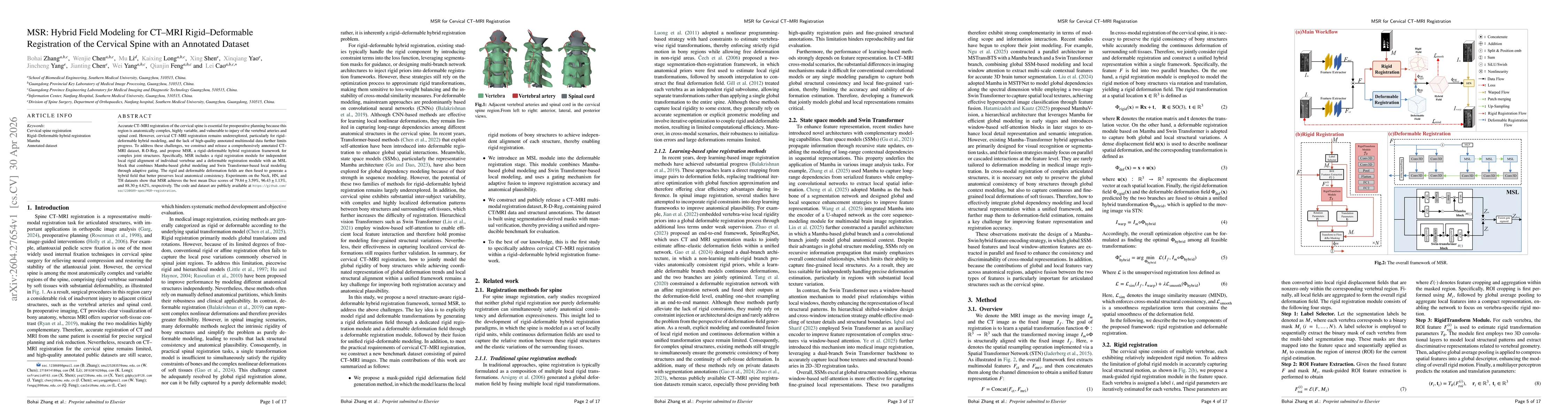 Thumbnail for MSR:Hybrid Field Modeling for CT-MRI Rigid-Deformable Registration of the Cervical Spine with an Annotated Dataset
