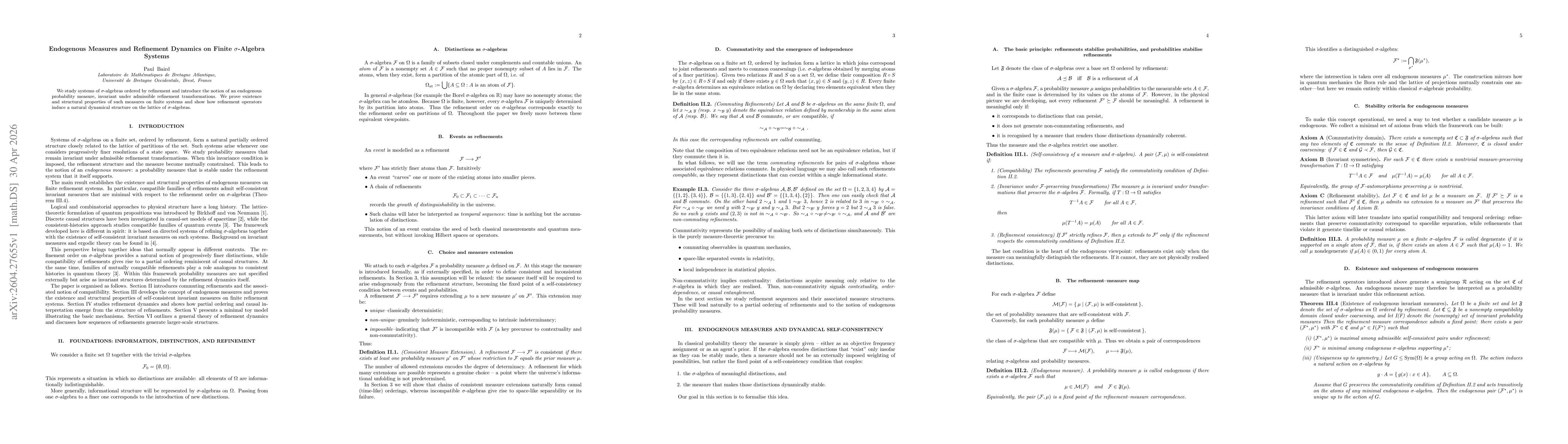 Thumbnail for Endogenous Measures and Refinement Dynamics on Finite σ-Algebra Systems