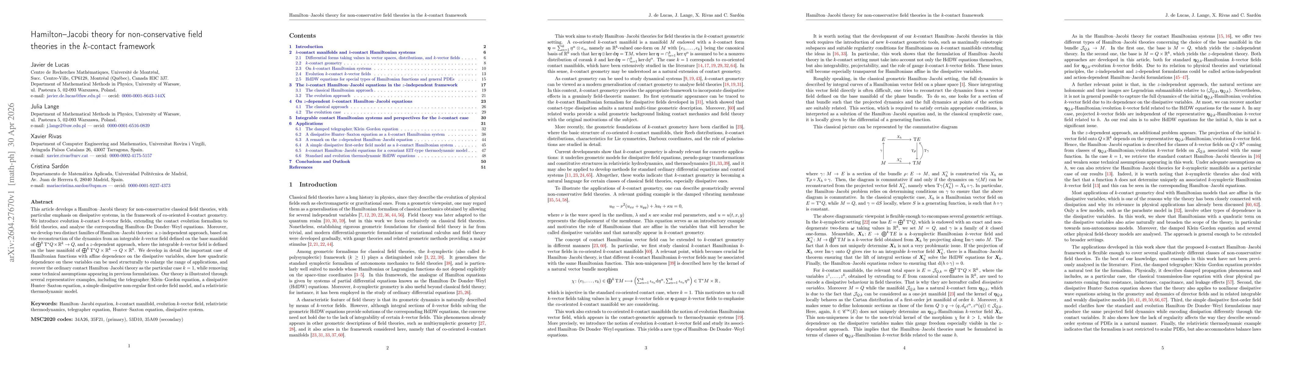 Thumbnail for Hamilton--Jacobi theory for non-conservative field theories in the $k$-contact framework