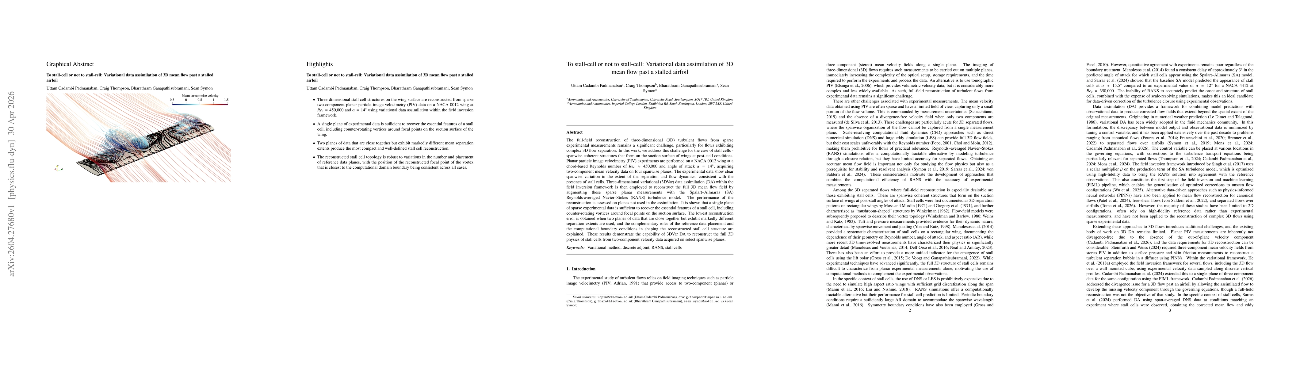 Thumbnail for To stall-cell or not to stall-cell: Variational data assimilation of 3D mean flow past a stalled airfoil