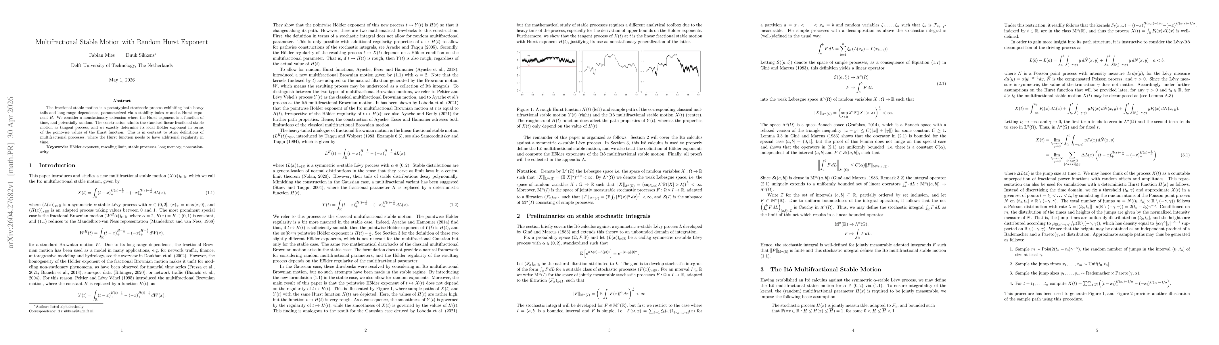 Thumbnail for Multifractional Stable Motion with Random Hurst Exponent