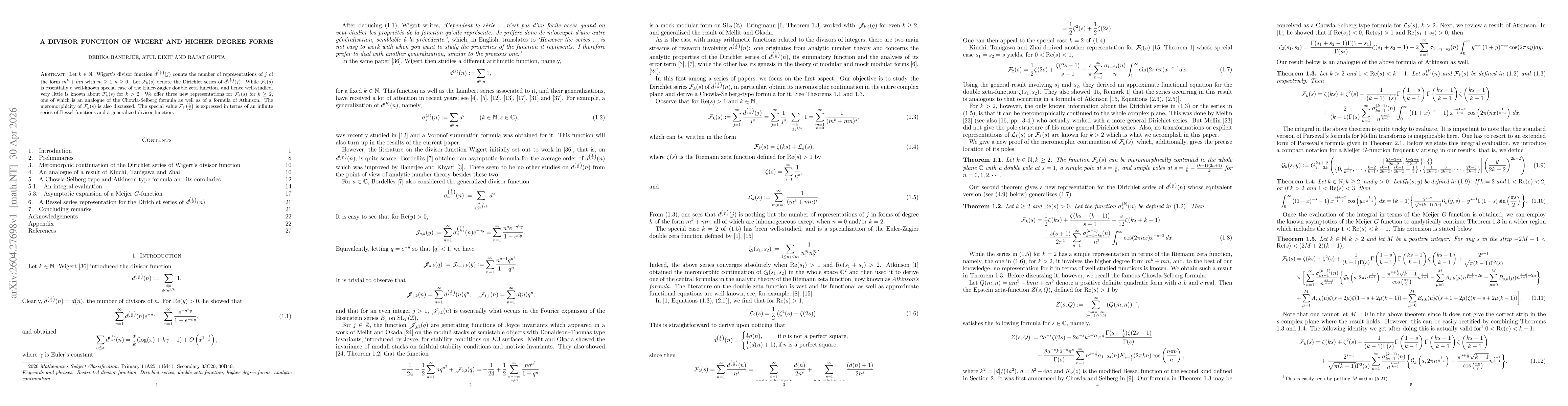 Thumbnail for A divisor function of Wigert and higher degree forms