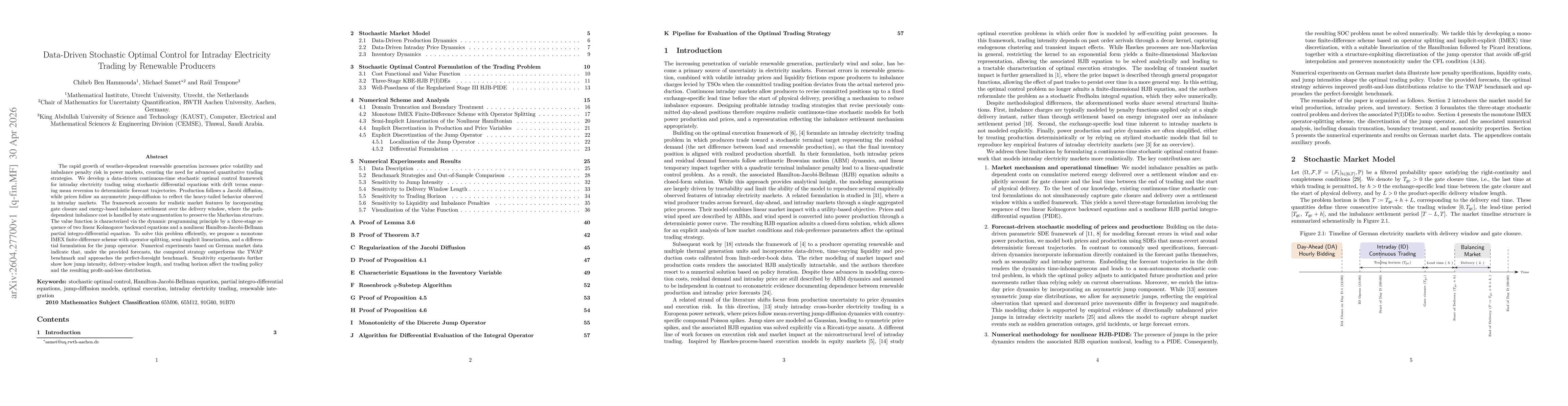 Thumbnail for Data-Driven Stochastic Optimal Control for Intraday Electricity Trading by Renewable Producers
