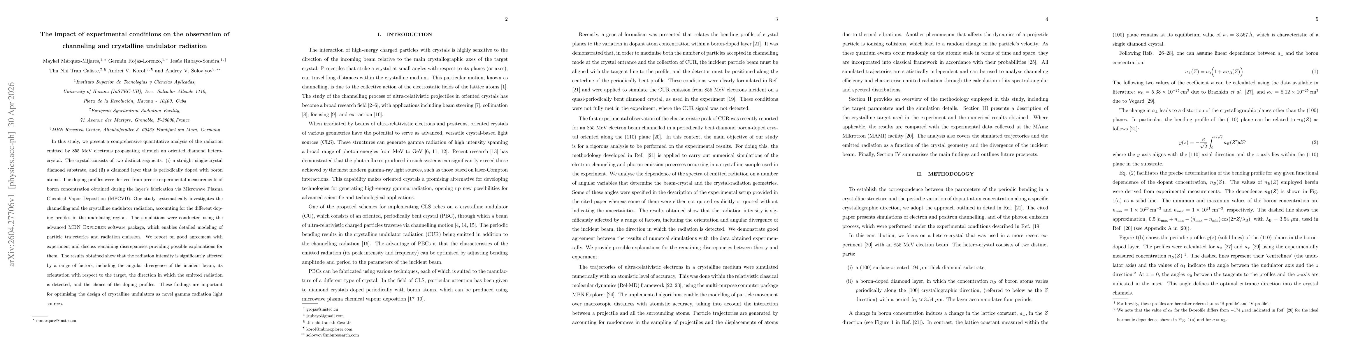Thumbnail for The impact of experimental conditions on the observation of channeling and crystalline undulator radiation