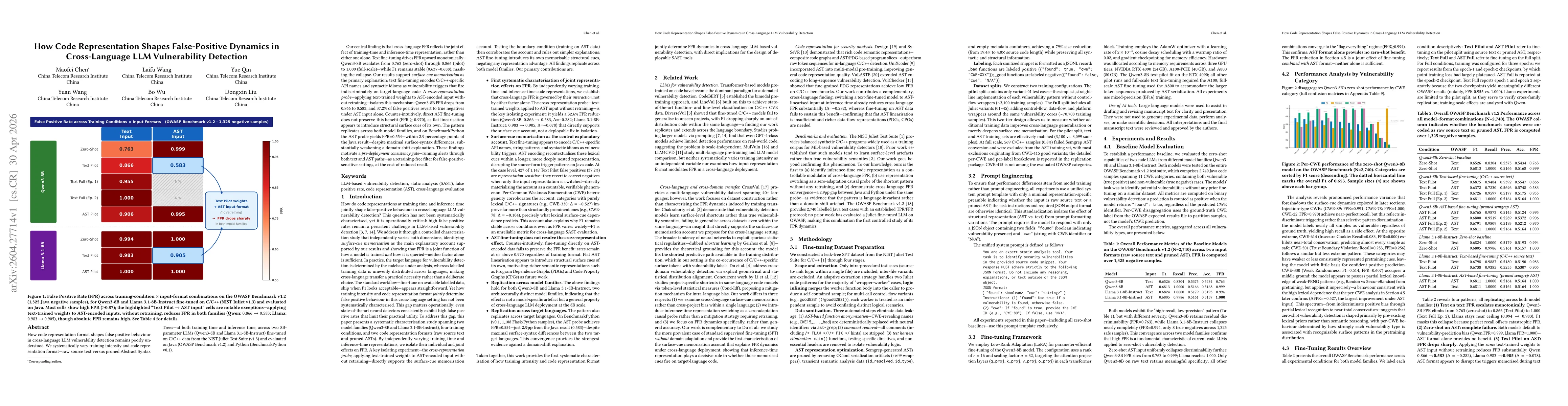 Thumbnail for How Code Representation Shapes False-Positive Dynamics in Cross-Language LLM Vulnerability Detection