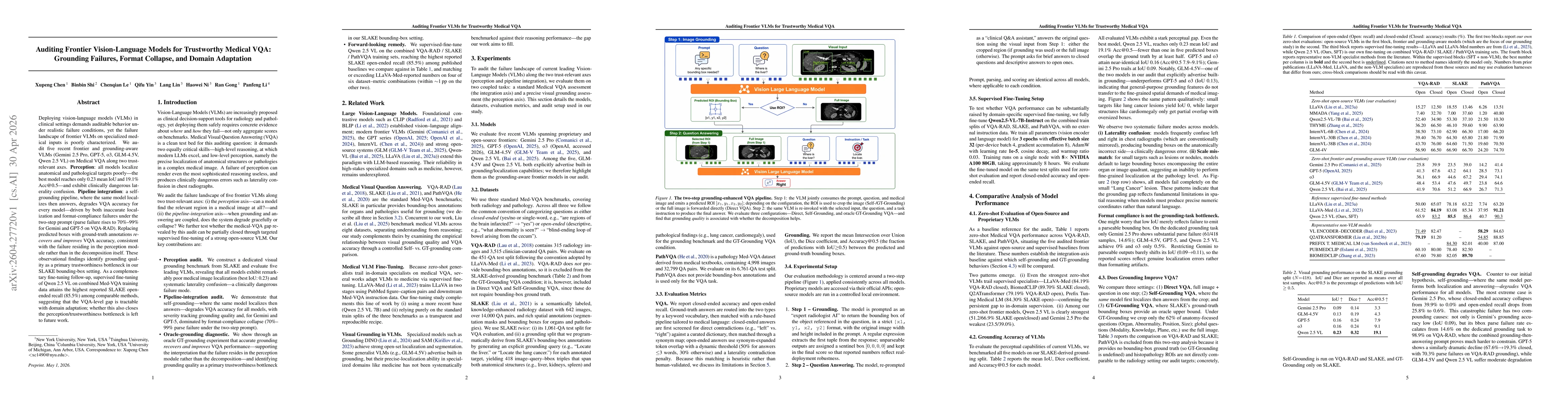 Thumbnail for Auditing Frontier Vision-Language Models for Trustworthy Medical VQA: Grounding Failures, Format Collapse, and Domain Adaptation