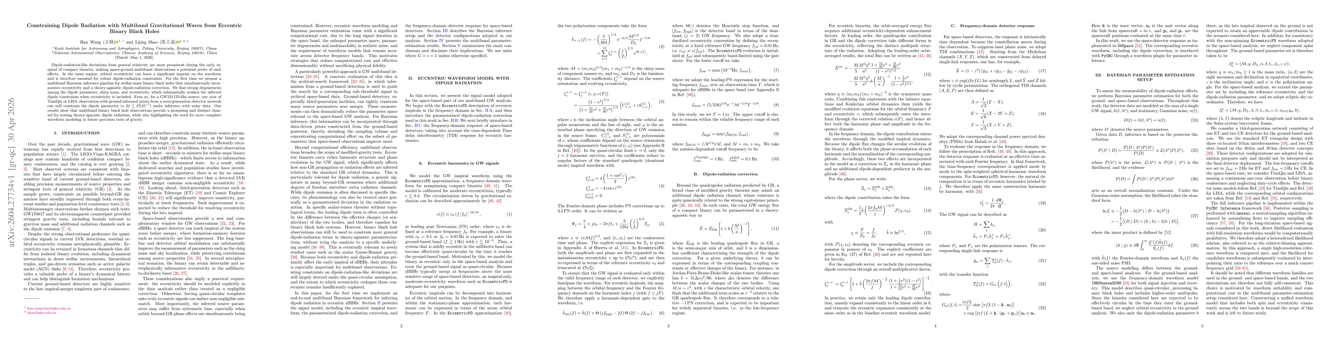 Thumbnail for Constraining Dipole Radiation with Multiband Gravitational Waves from Eccentric Binary Black Holes