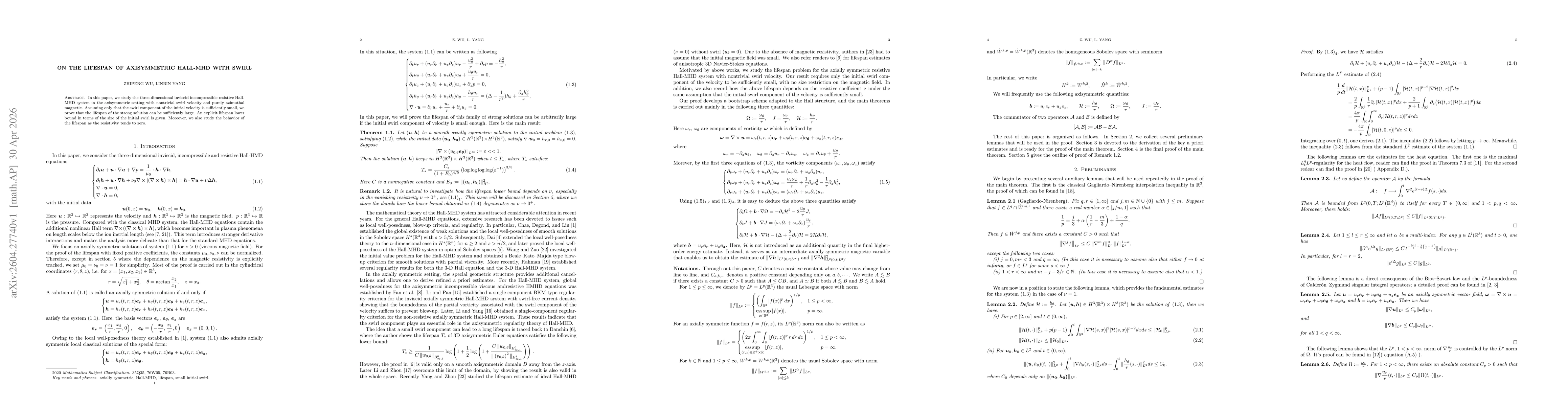 Thumbnail for On the Lifespan of Axisymmetric Hall-MHD with Swirl