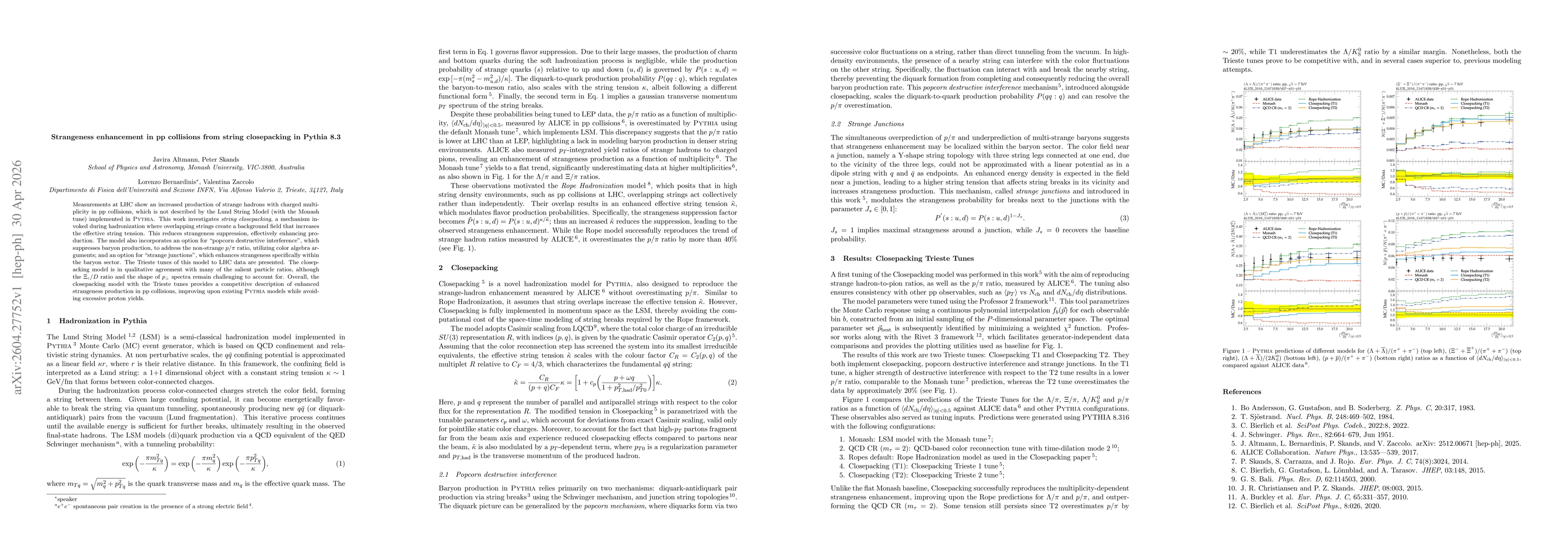 Thumbnail for Strangeness enhancement in pp collisions from string closepacking in Pythia 8.3