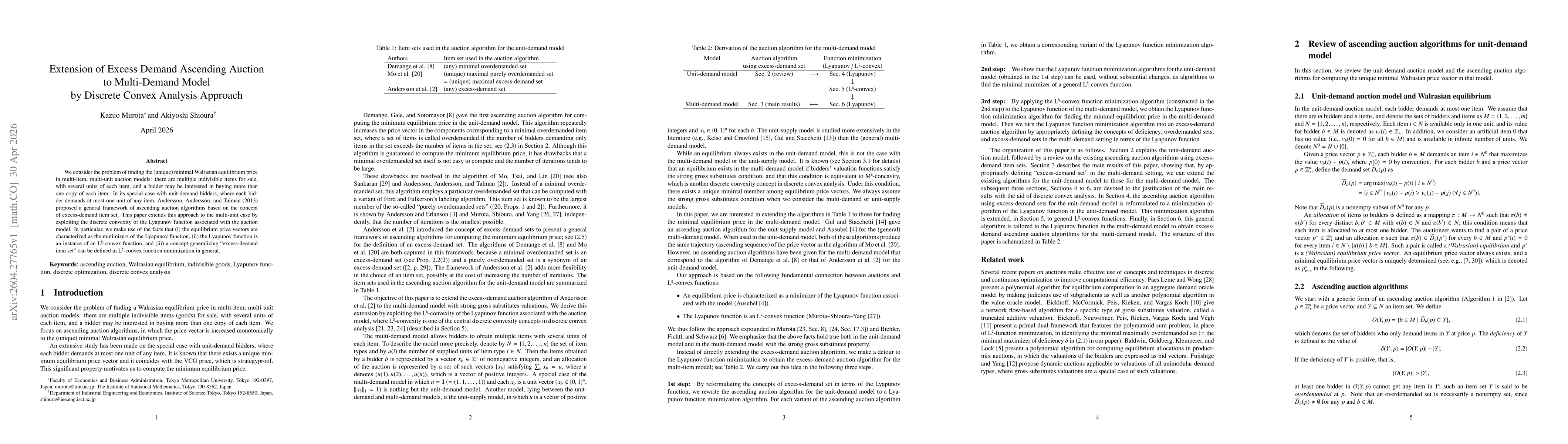 Thumbnail for Extension of Excess Demand Ascending Auction to Multi-Demand Model by Discrete Convex Analysis Approach