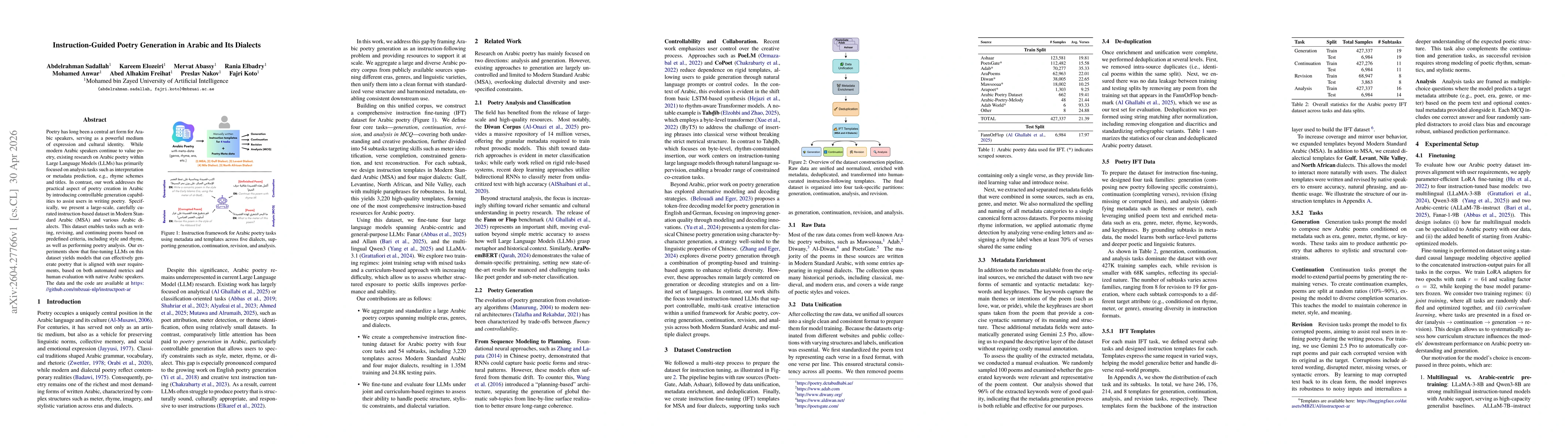 Thumbnail for Instruction-Guided Poetry Generation in Arabic and Its Dialects
