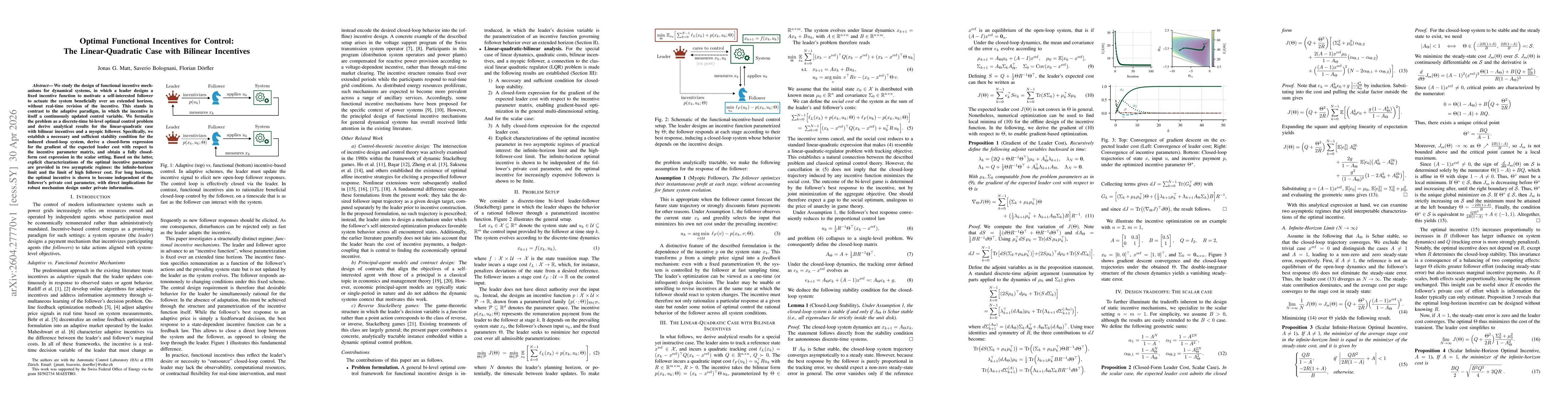 Thumbnail for Optimal Functional Incentives for Control: The Linear-Quadratic Case with Bilinear Incentives