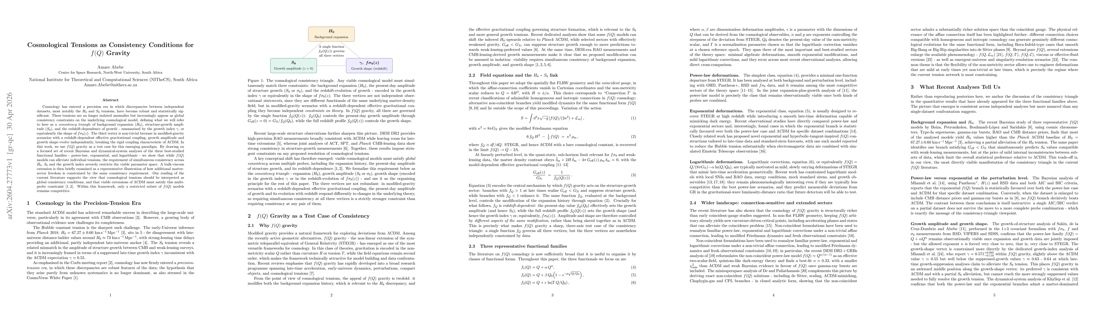 Thumbnail for Cosmological Tensions as Consistency Conditions for f(Q) Gravity