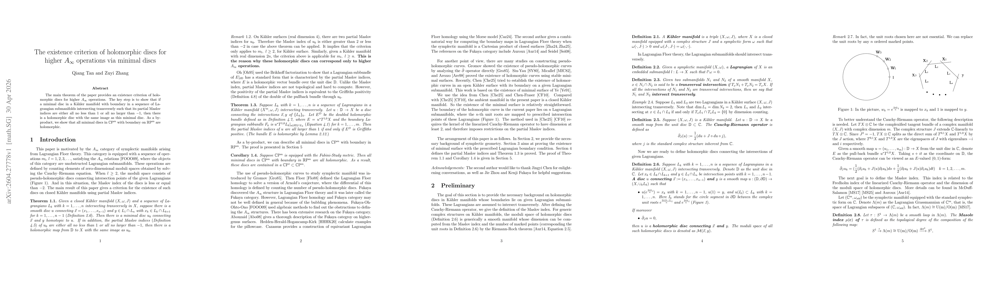 Thumbnail for The existence criterion of holomorphic discs for higher $A_\infty$ operations via minimal discs