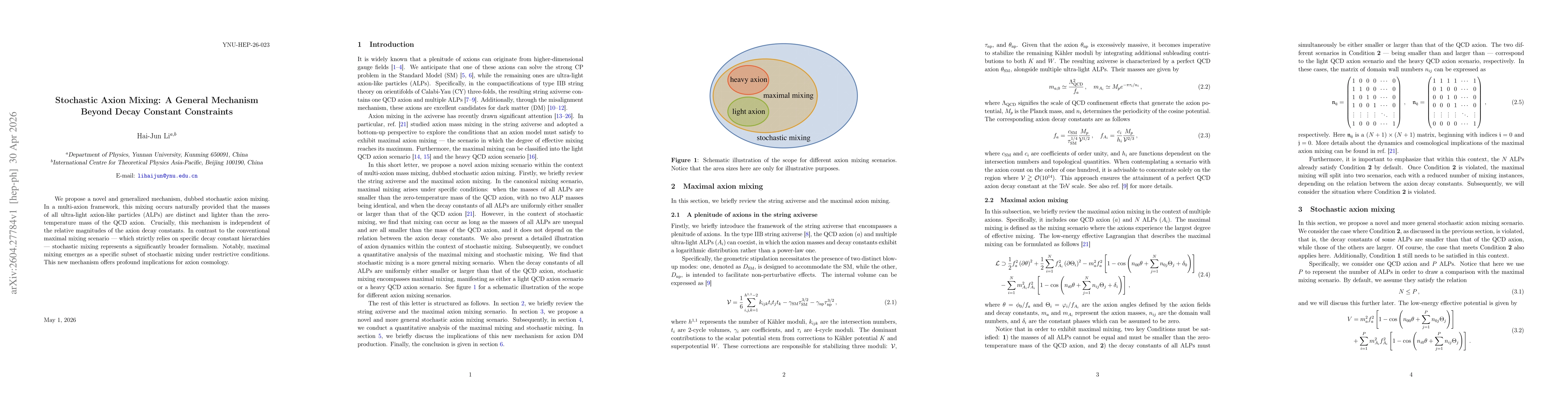 Thumbnail for Stochastic Axion Mixing: A General Mechanism Beyond Decay Constant Constraints
