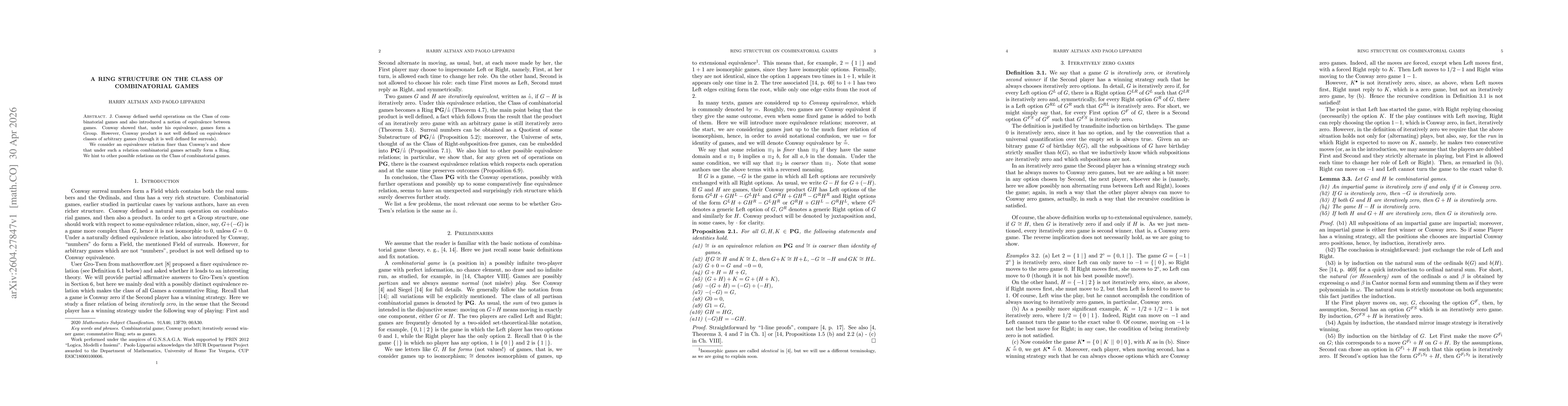 Thumbnail for A Ring structure on the Class of Combinatorial Games