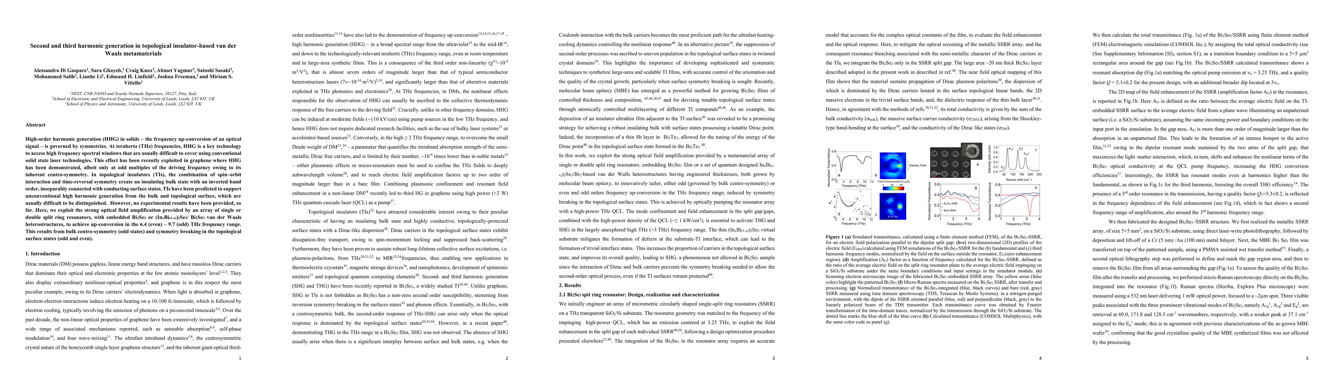 Thumbnail for Second harmonic generation and third harmonic generation in topological insulator-based van der Waals metamaterials