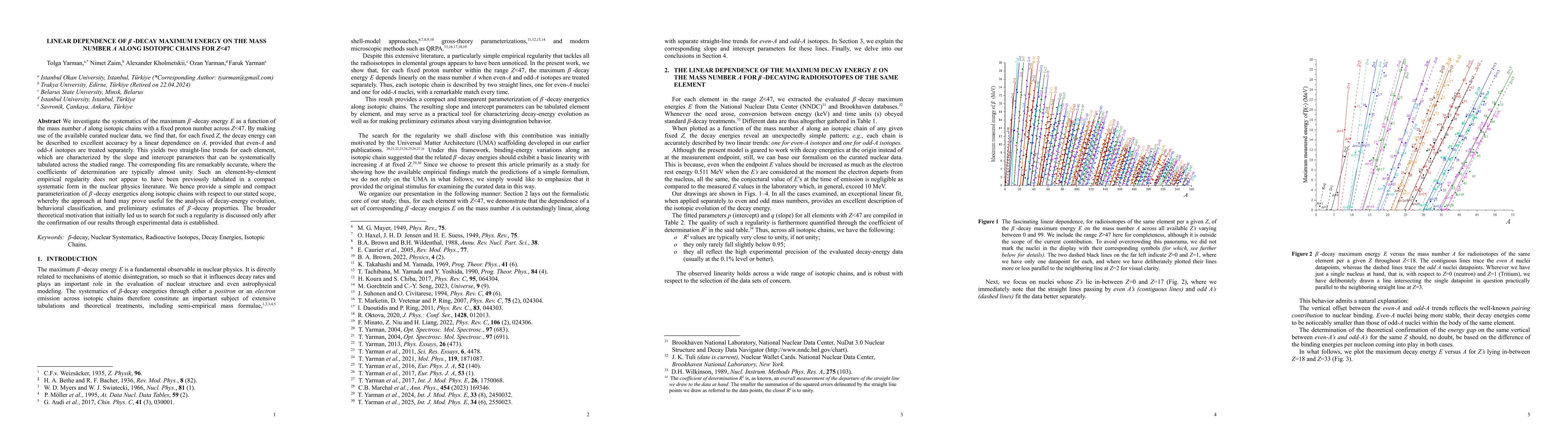 Thumbnail for Linear Dependence of Electron-Decay Maximum Energy on the Mass Number A Along Isotopic Chains For Z<47