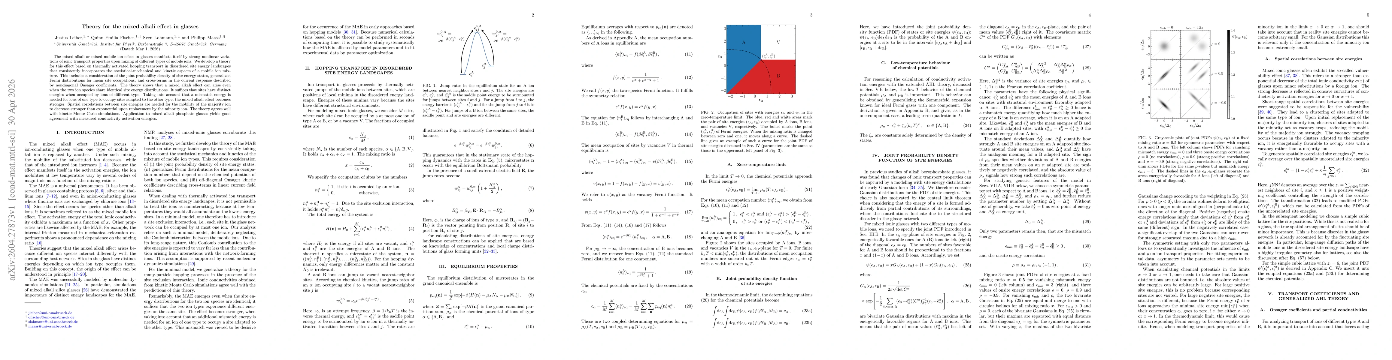 Thumbnail for Theory for the mixed alkali effect in glasses