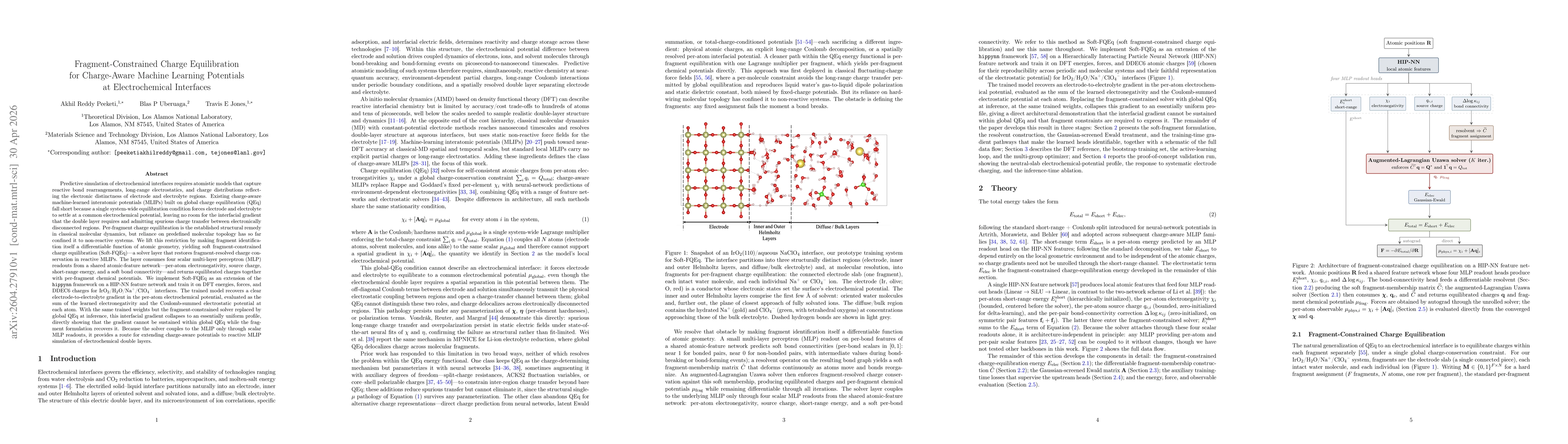 Thumbnail for Fragment-Constrained Charge Equilibration for Charge-Aware Machine Learning Potentials at Electrochemical Interfaces