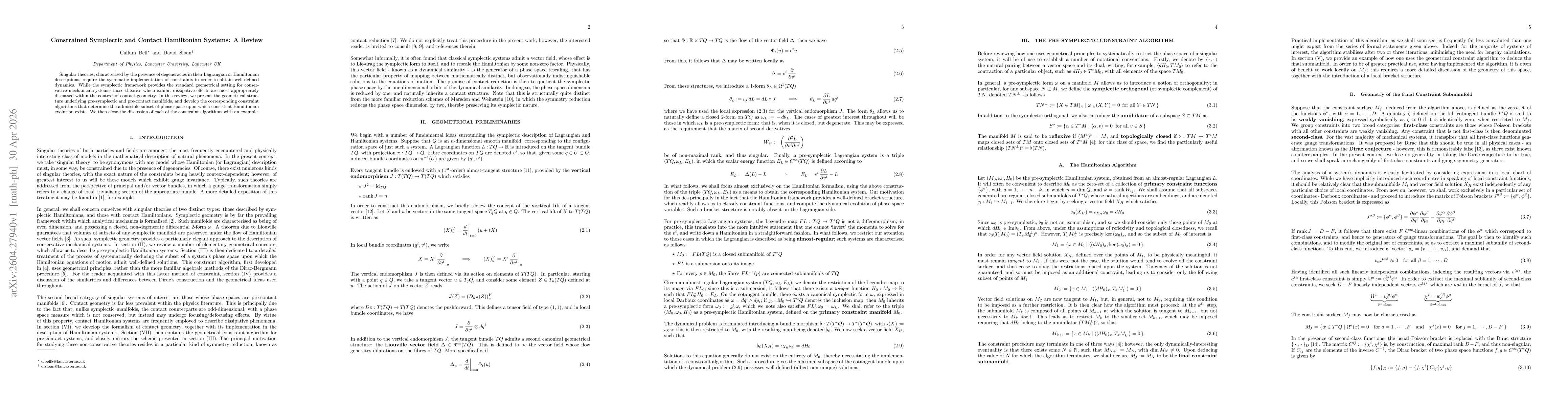 Thumbnail for Constrained Symplectic and Contact Hamiltonian Systems: A Review