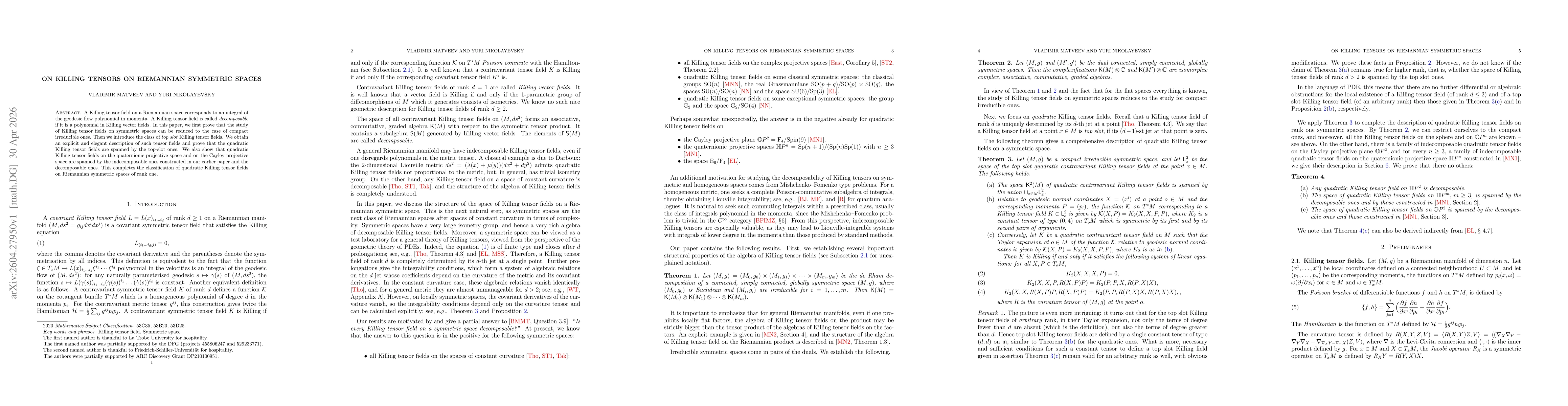Thumbnail for On Killing tensors on Riemannian symmetric spaces