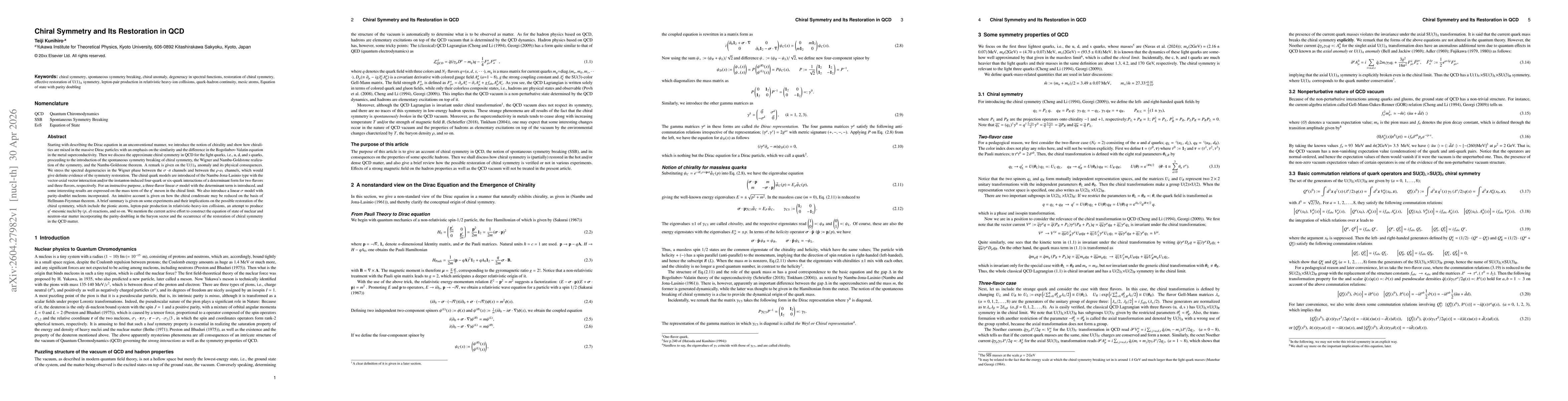 Thumbnail for Chiral Symmetry and Its Restoration in QCD