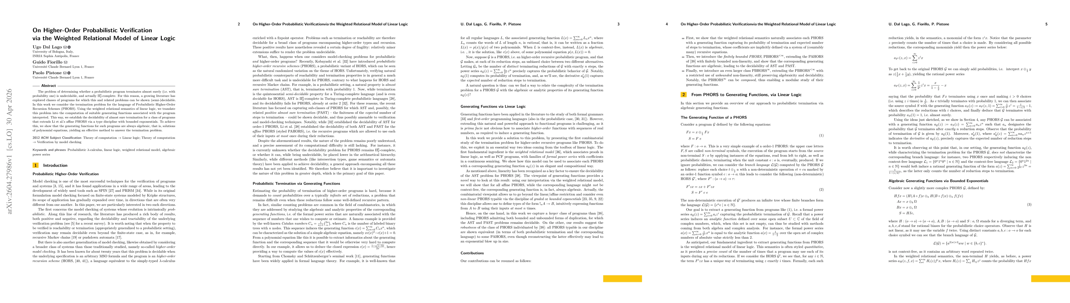 Thumbnail for On Higher-Order Probabilistic Verification via the Weighted Relational Model of Linear Logic