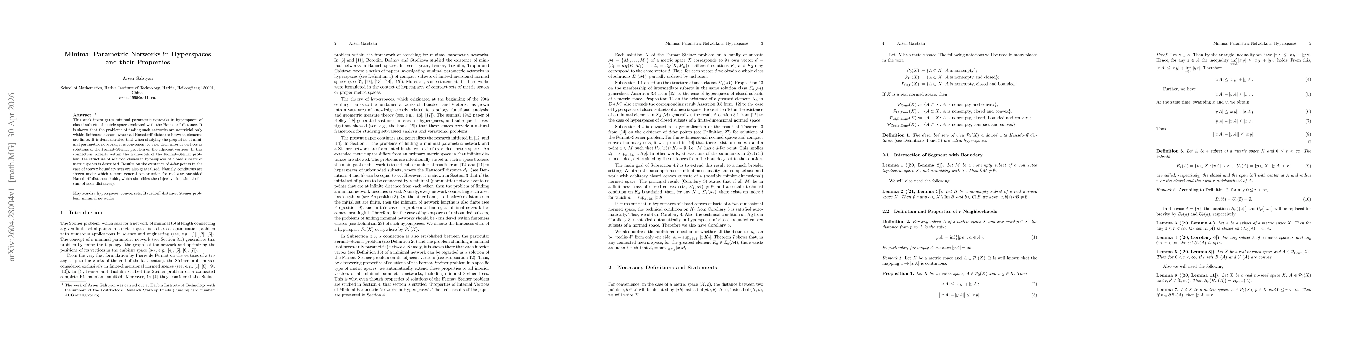 Thumbnail for Minimal Parametric Networks in Hyperspaces and their Properties