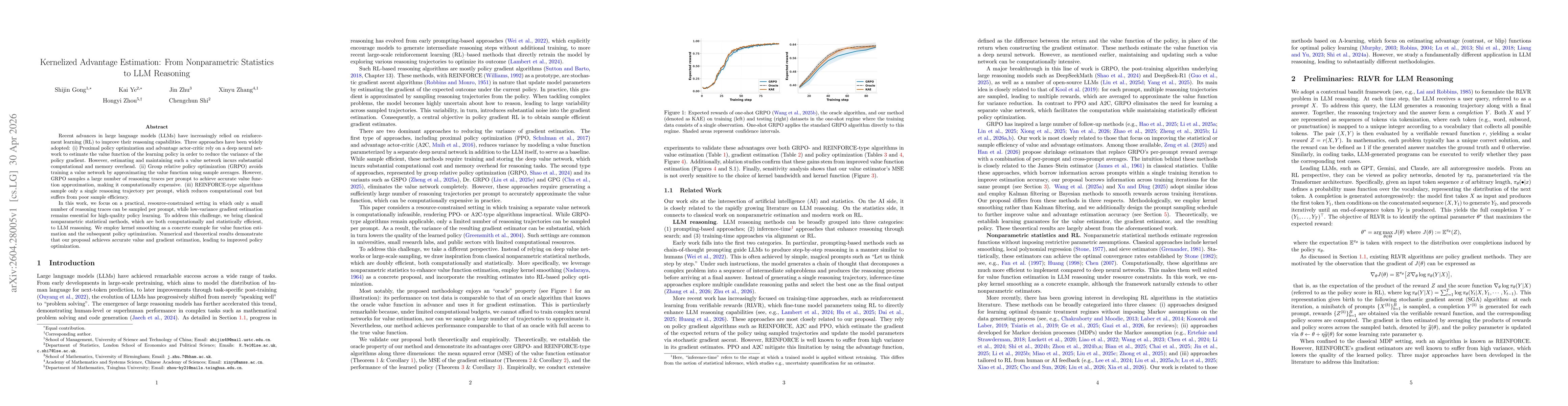 Thumbnail for Kernelized Advantage Estimation: From Nonparametric Statistics to LLM Reasoning