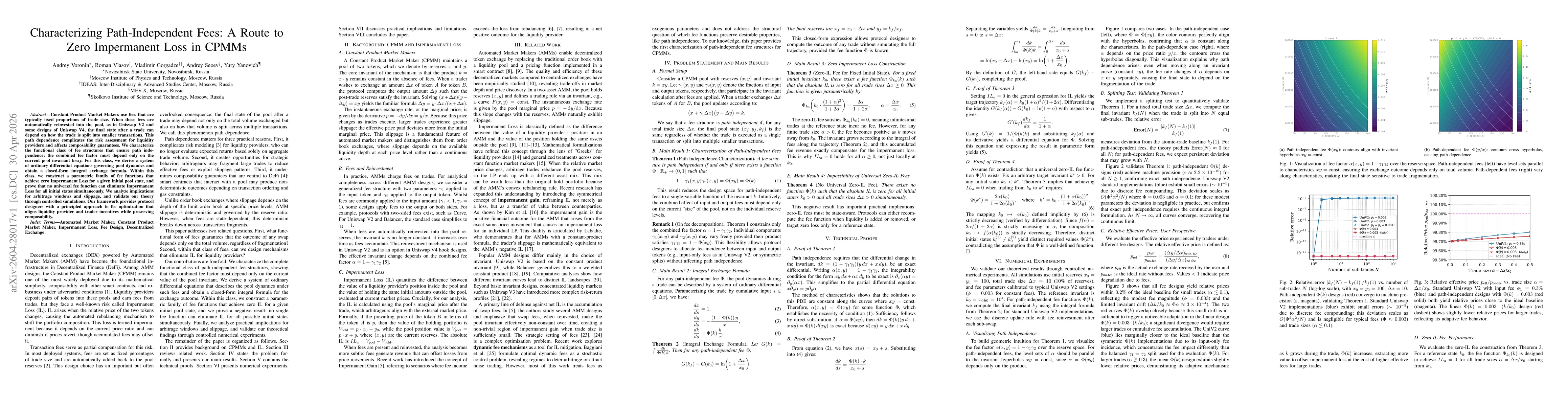 Thumbnail for Characterizing Path-Independent Fees: A Route to Zero Impermanent Loss in CPMMs