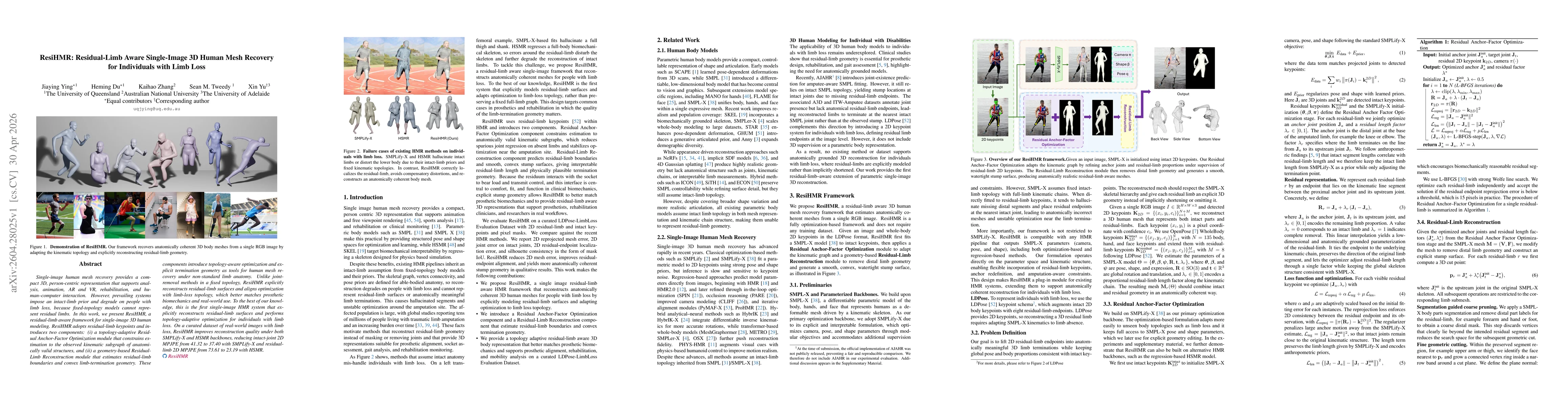 Thumbnail for ResiHMR: Residual-Limb Aware Single-Image 3D Human Mesh Recovery for Individuals with Limb Loss