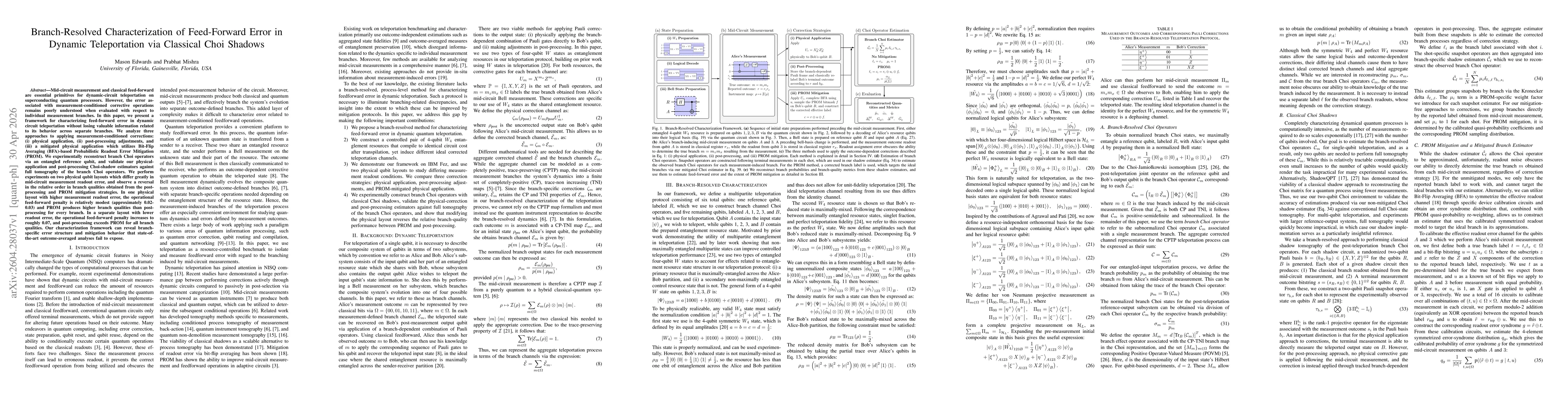 Thumbnail for Branch-Resolved Characterization of Feed-Forward Error in Dynamic Teleportation via Classical Choi Shadows