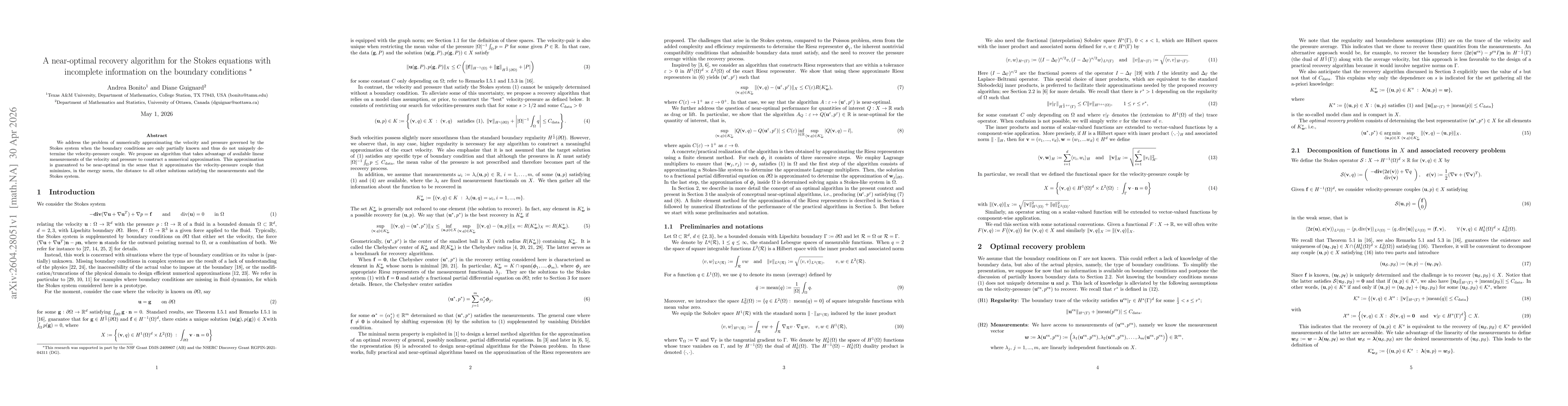 Thumbnail for A near-optimal recovery algorithm for the Stokes equations with incomplete information on the boundary conditions