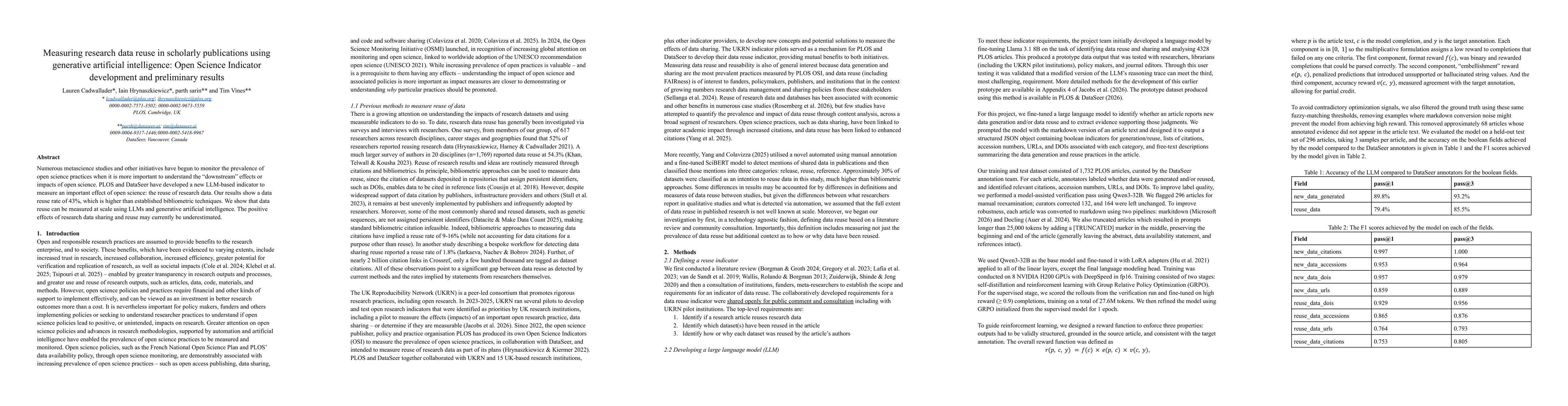 Thumbnail for Measuring research data reuse in scholarly publications using generative artificial intelligence: Open Science Indicator development and preliminary results