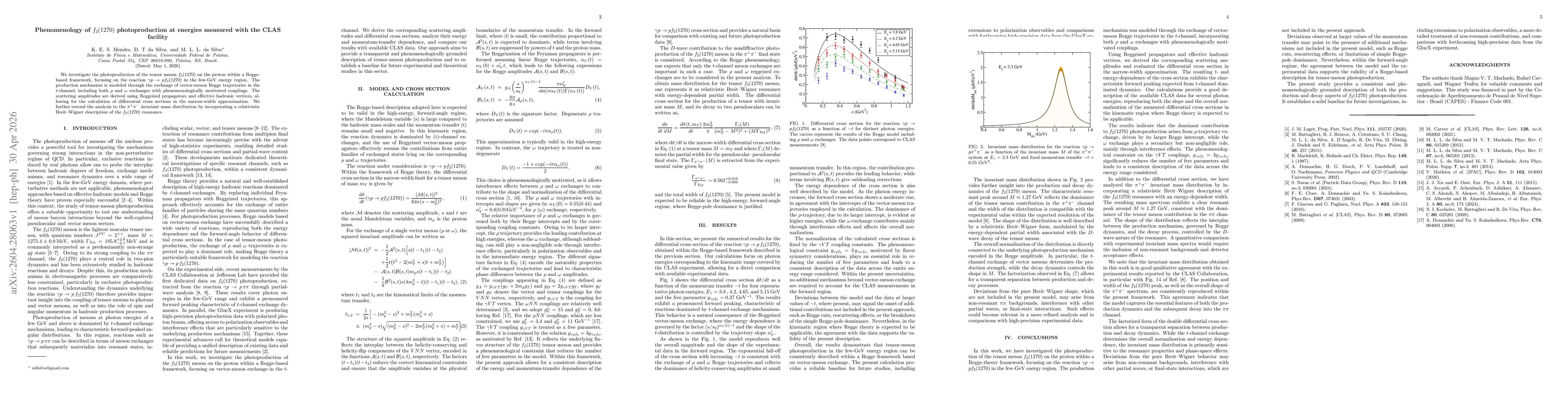Thumbnail for Phenomenology of $f_2(1270)$ photoproduction at energies measured with the CLAS facility