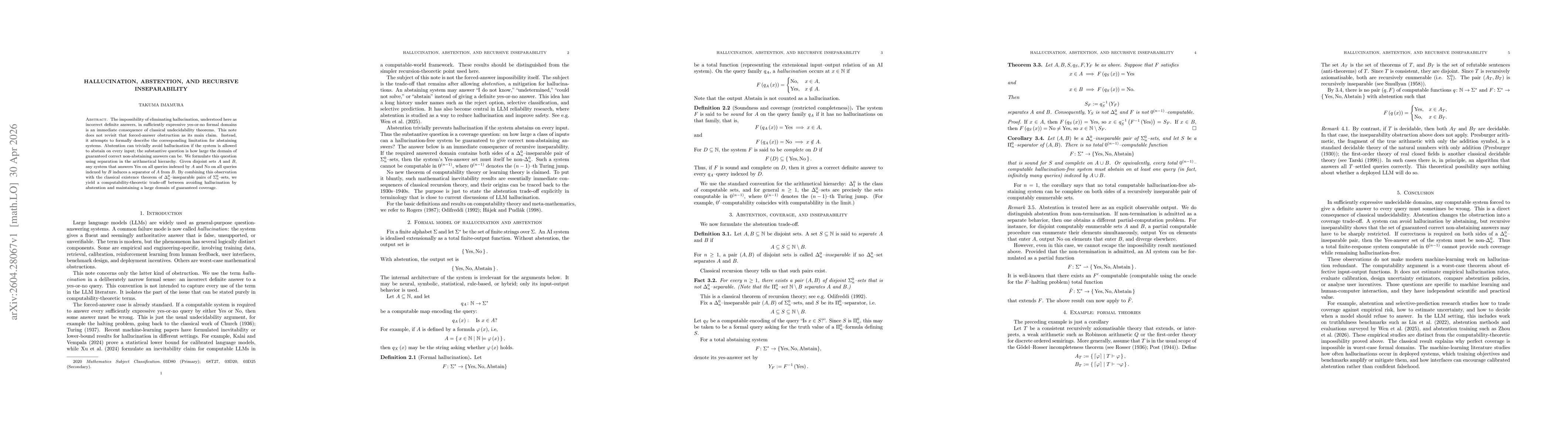 Thumbnail for Hallucination, Abstention, and Recursive Inseparability