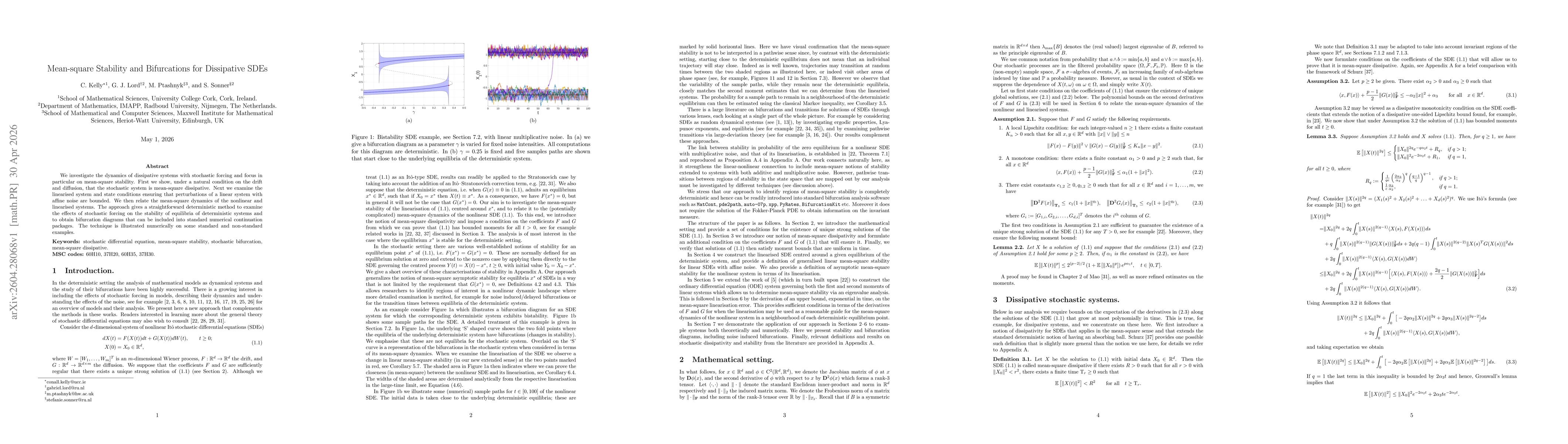Thumbnail for Mean-square Stability and Bifurcations for Dissipative SDEs