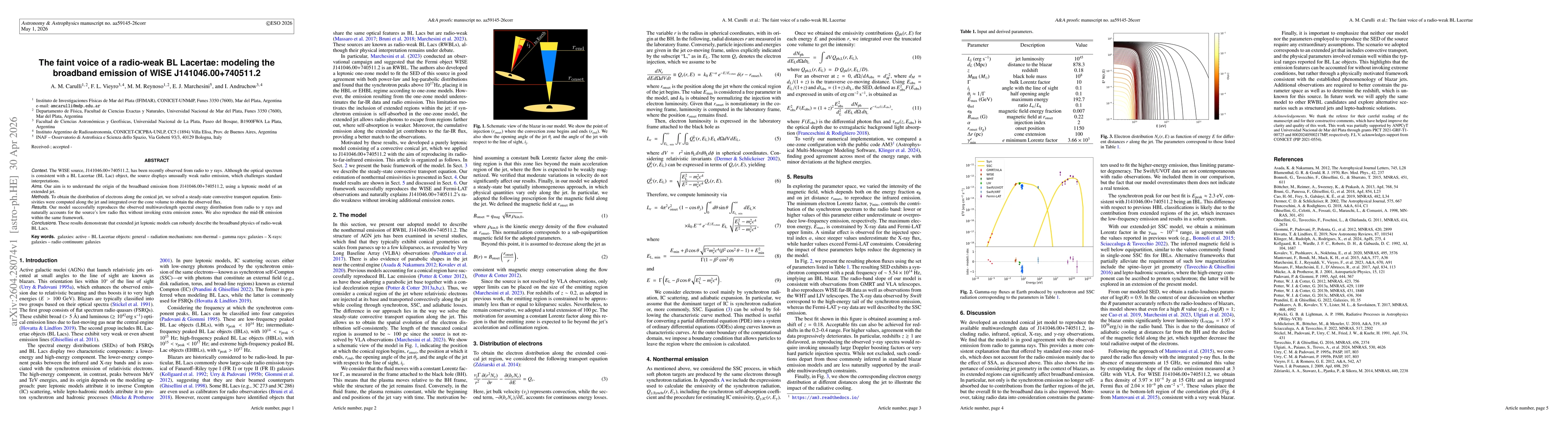 Thumbnail for The faint voice of a radio-weak BL Lacertae: modeling the broadband emission of WISE~J141046.00+740511.2