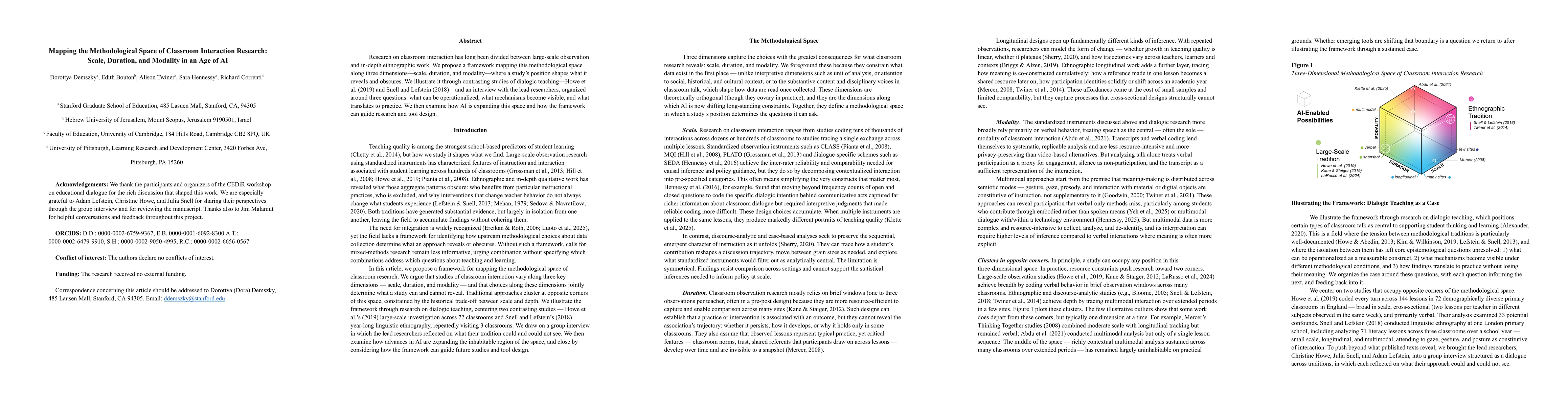 Thumbnail for Mapping the Methodological Space of Classroom Interaction Research: Scale, Duration, and Modality in an Age of AI
