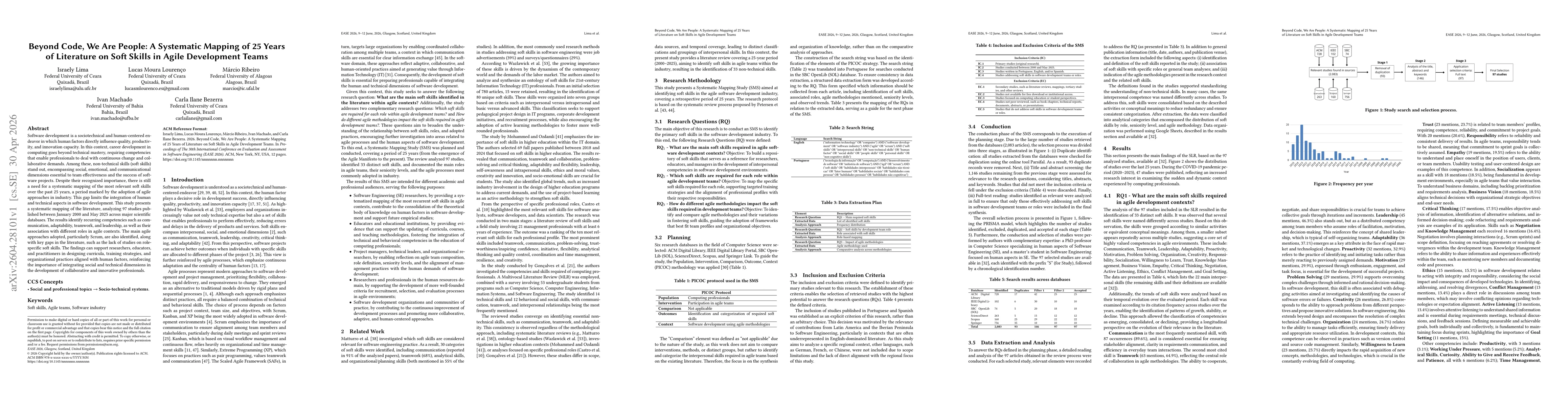 Thumbnail for Beyond Code, We Are People: A Systematic Mapping of 25 Years of Literature on Soft Skills in Agile Development Teams