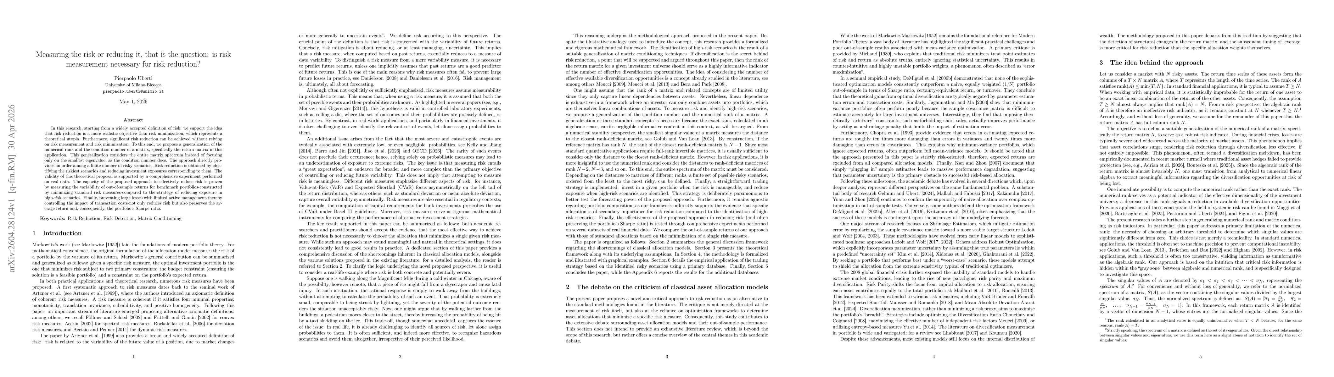 Thumbnail for Measuring the risk or reducing it, that is the question: is risk measurement necessary for risk reduction?